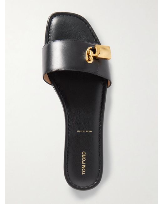 Tom Ford Black Padlock Pantoletten Aus Leder Mit Verzierung