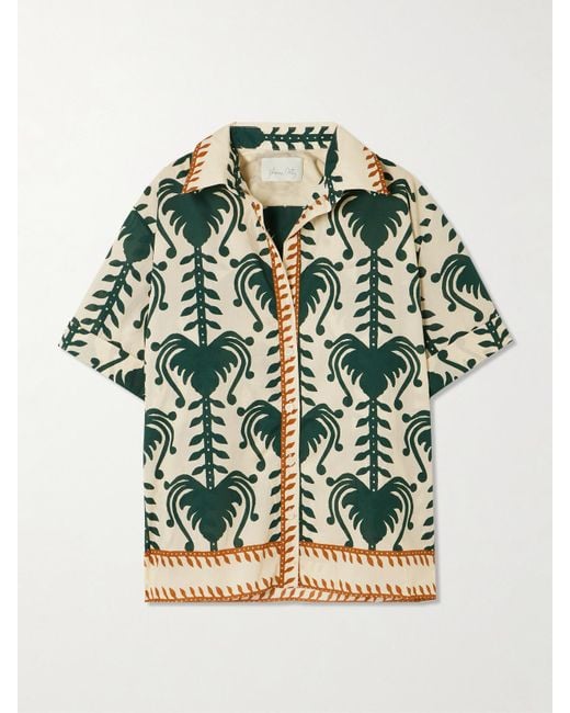 Johanna Ortiz Green Salty Promises Printed Cotton Shirt