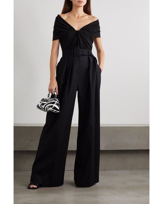 Brandon Maxwell Black Elizabeth Off-The-Shoulder Draped Stretch-Jersey Bodysuit