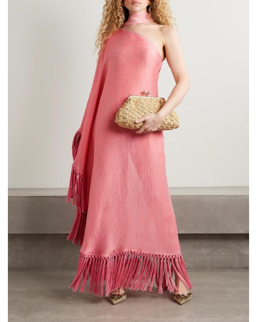 ‎Taller Marmo Pink Arno One-Sleeve Fringed Linen-Blend Gown