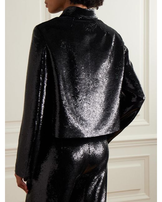 Veronica de Piante Black Ines Cropped Sequined Crepe Jacket