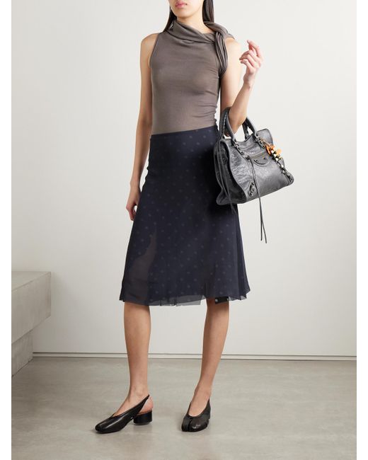 Acne Blue Layered Distressed Polka-Dot Chiffon Skirt
