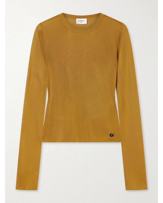 Saint Laurent Yellow Cassandre-Embellished Knit T-Shirt