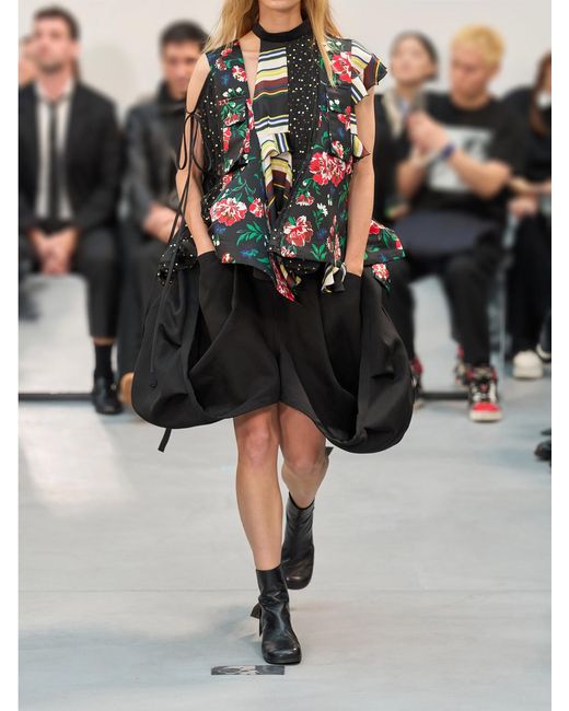 Sacai Black Pattern Mix Printed Ruffled Blouse