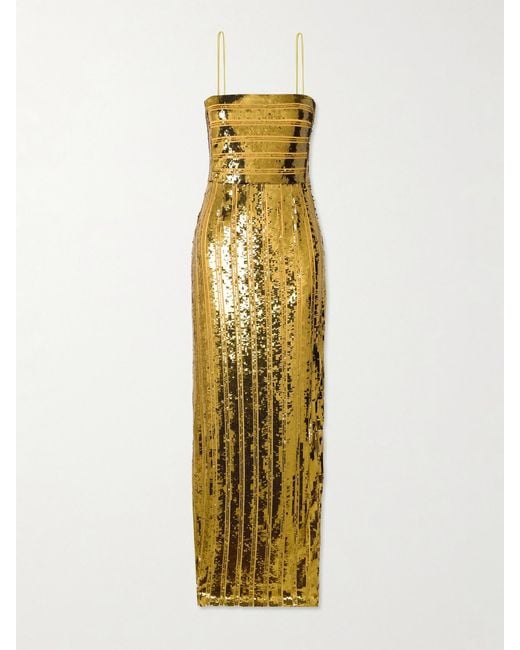 Galvan Metallic Stargaze Striped Sequined Tulle Maxi Dress