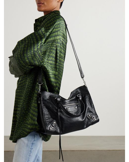 Balenciaga Black Le City Medium Embellished Textured-Leather Tote Bag
