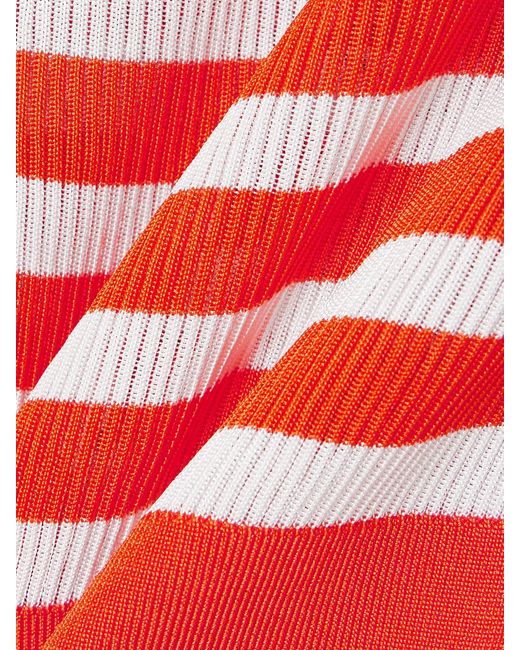 Dolce & Gabbana Orange Cropped Striped Ribbed-Knit Polo Shirt