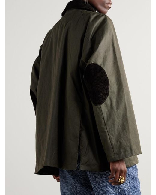Totême  Green Oversized Corduroy-Trimmed Waxed Organic Cotton Jacket