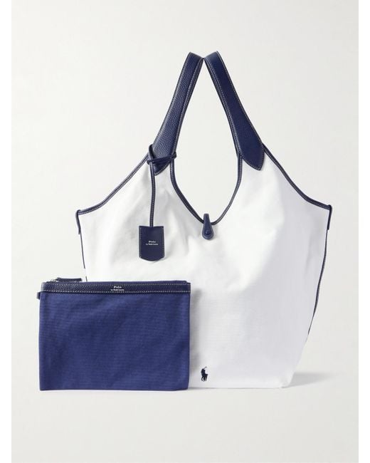 Polo Ralph Lauren White Polo Play Große Tote Aus Baumwoll-Canvas Mit Besätzen Aus Strukturiertem Leder