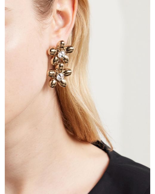 Carolina Herrera Metallic Double Flower-Tone Crystal Earrings