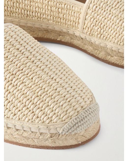 Manolo Blahnik Natural Espadra Collapsible-Heel Leather-Trimmed Raffia Espadrilles