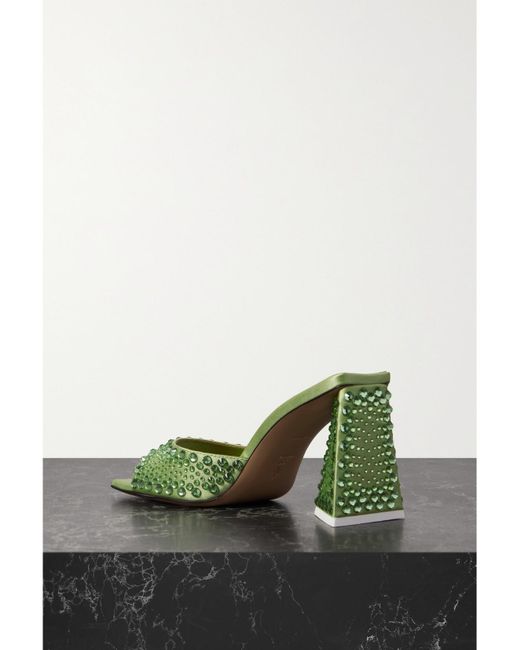 The Attico Green Mini Devon Crystal-Embellished Satin Mules