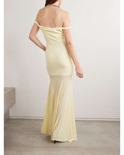 Sir White Elia Off-The-Shoulder Twisted Pleated Knitted Midi Dress