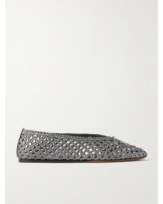 Le Monde Beryl Regency Bow-Embellished Woven Metallic Leather Ballet Flats