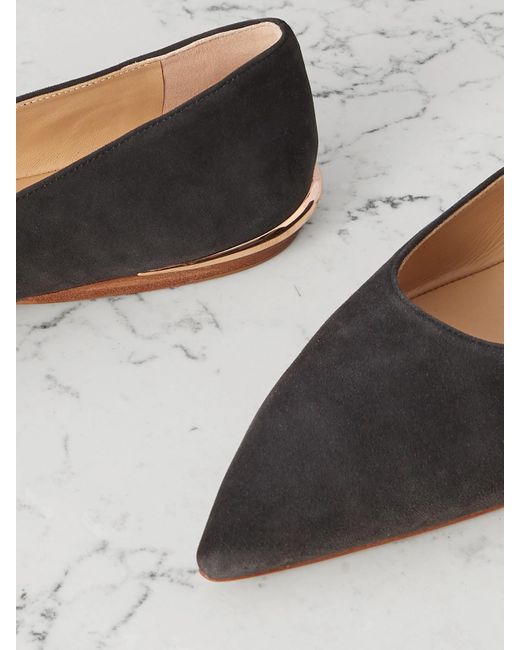 Gabriela Hearst White Fleur Suede Ballet Flats