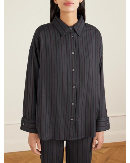 The Elder Statesman Blue Gestreiftes Hemd Aus Twill Aus Einer Woll-Kaschmirmischung