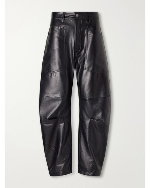 Nili Lotan Black Shon Leather Barrel-Leg Pants