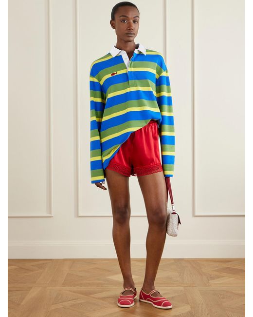 Staud Blue Da Adolfo Gavin Striped Logo-Embroidered Cotton-Blend Shirt