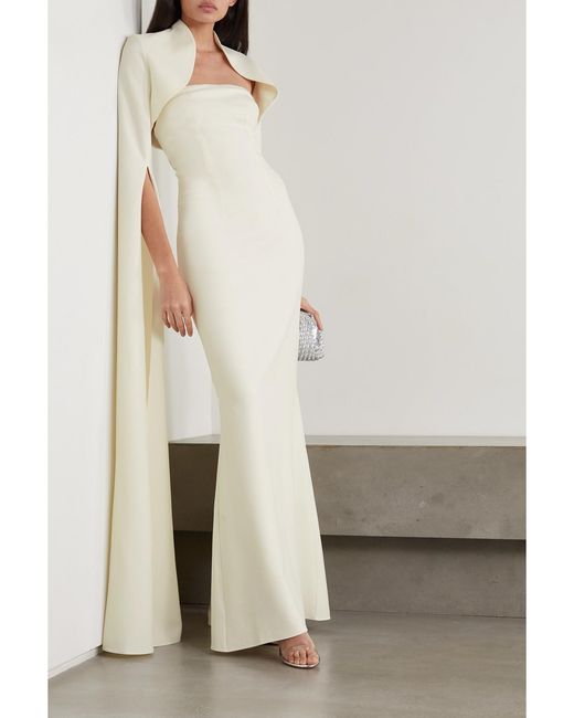 Safiyaa White Strapless Crepe Gown