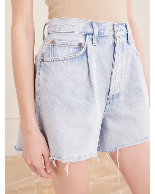 Agolde Blue Rhoda Frayed Organic Denim Shorts