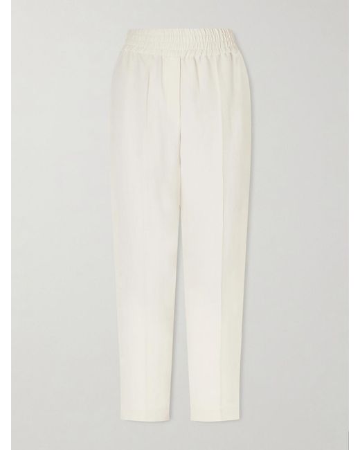 Brunello Cucinelli White Cropped Woven Tapered Pants