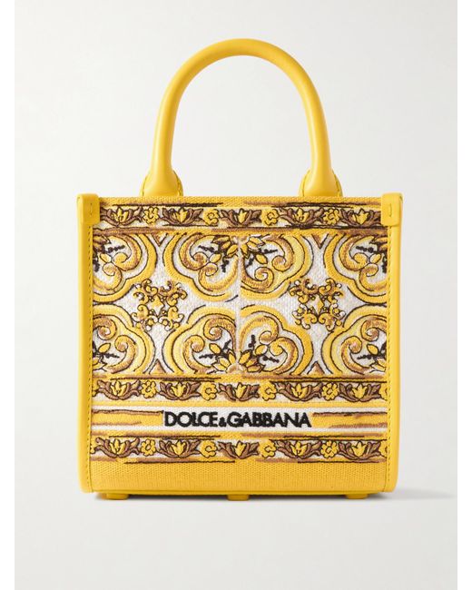 Dolce & Gabbana Yellow Maiolica Dg Daily Small Leather-Trimmed Canvas-Jacquard Tote Bag