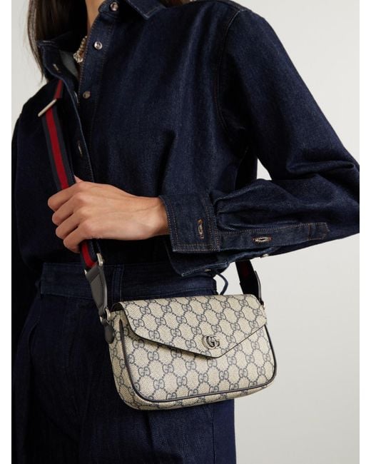 Gucci Natural Ophidia Leather-Trimmed Printed Coated-Canvas Shoulder Bag