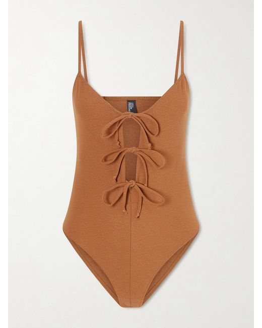 Lisa Marie Fernandez Brown Tie-Front Cutout Swimsuit