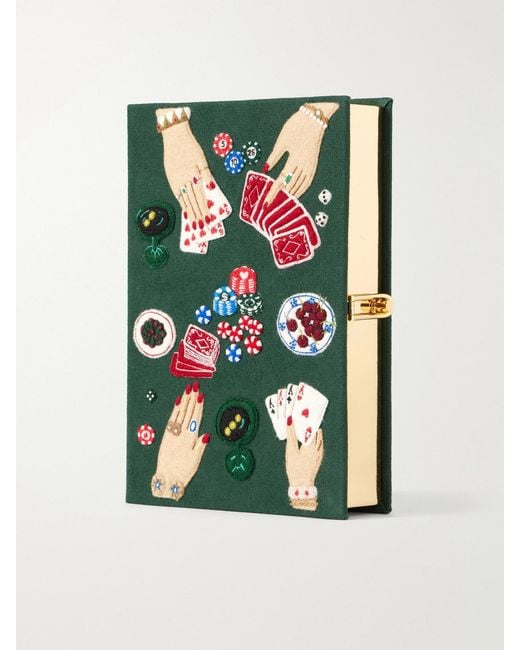 Olympia Le-Tan Green The Queen Of Cards Embroidered Canvas Clutch