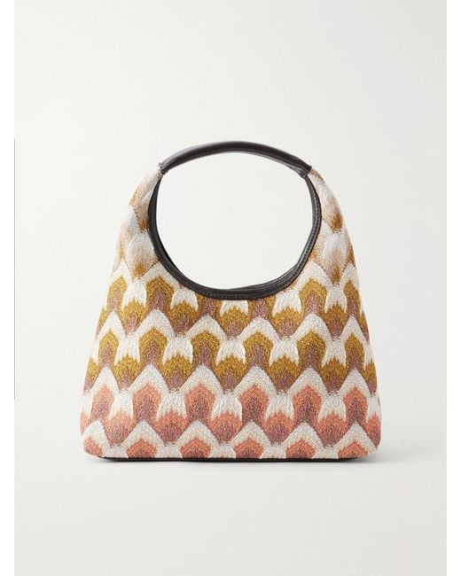 Missoni Brown Hobo Leather-Trimmed Metallic Crochet-Knit Tote