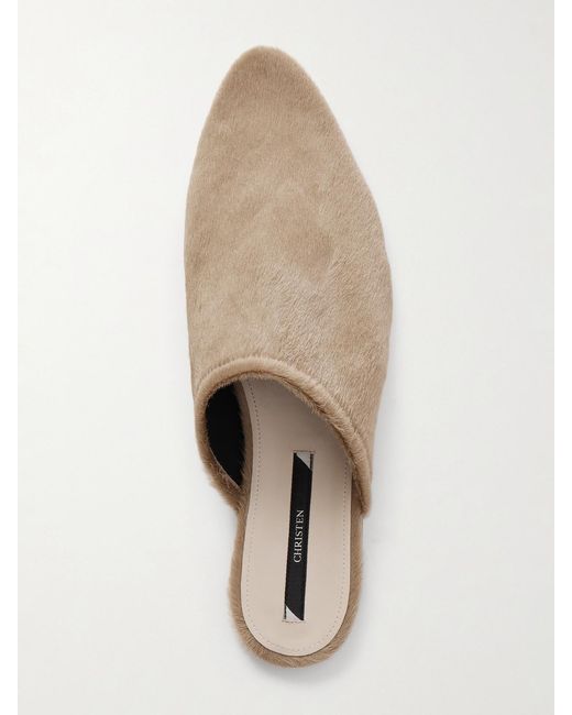Christen White Elipse Pony Hair Slides