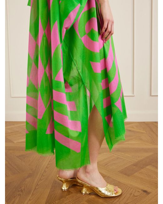 Dries Van Noten Green Frayed Printed Cotton-Voile Kaftan