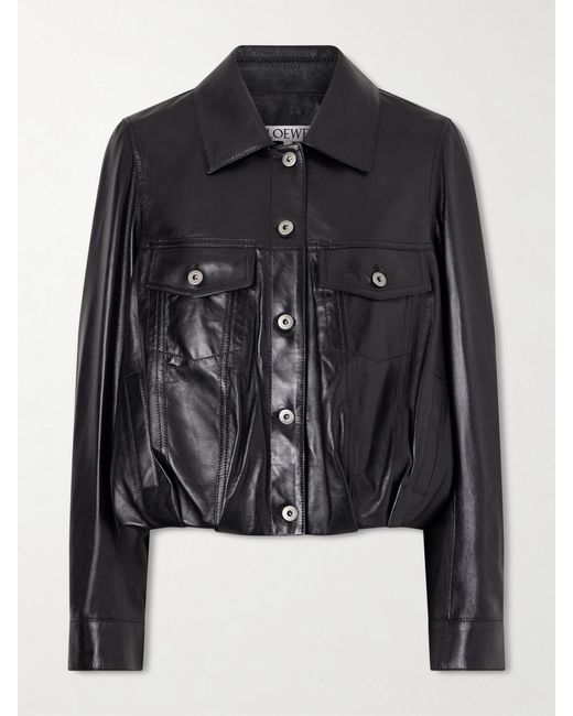 Loewe Black Gathered Leather Jacket