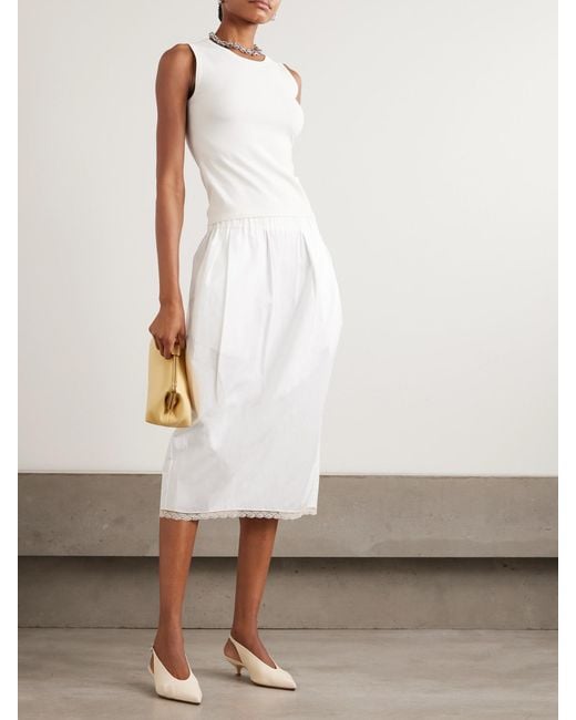 Maria McManus Women's White Lace-Trimmed Poplin Midi Skirt