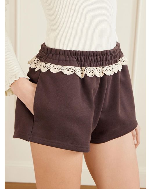 Magda Butrym Purple Lace-Trimmed Cotton-Jersey Shorts
