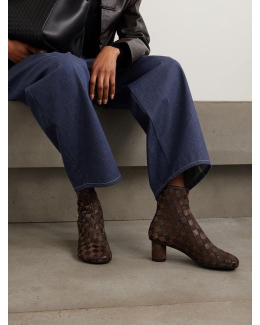Bottega Veneta Black Atomic Intrecciato Leather Ankle Boots