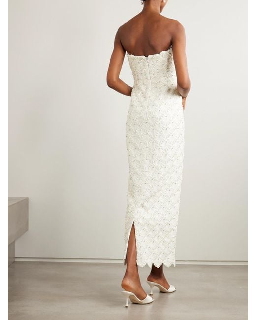 Clio Peppiatt White Strapless Scalloped Embellished Taffeta Gown