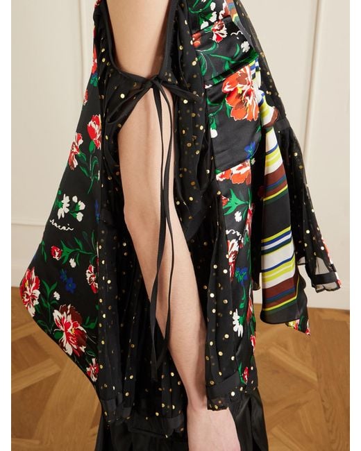 Sacai Black Pattern Mix Printed Ruffled Blouse