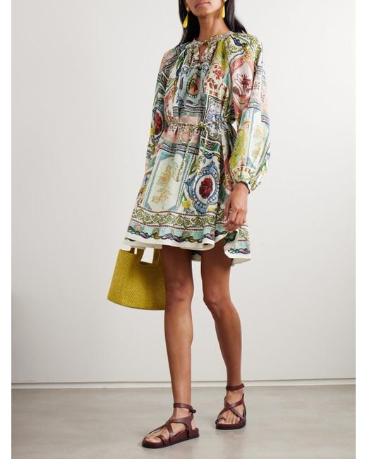 ALÉMAIS White Tommasina Printed Ramie Mini Dress