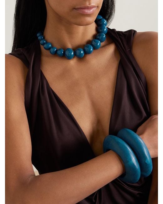 Dinosaur Designs Blue Boulder Beads Resin Necklace