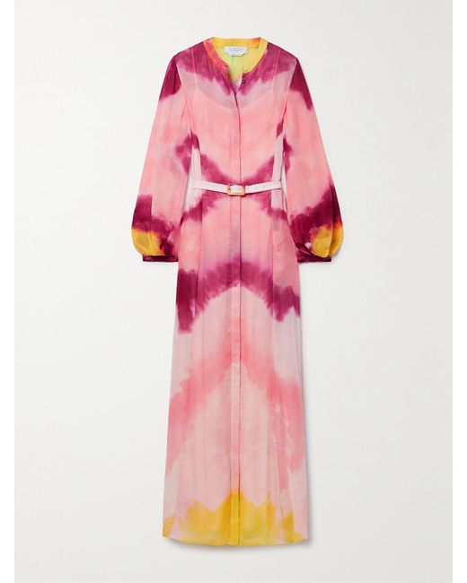 Gabriela Hearst Pink Massey Belted Tie-Dyed Cashmere Maxi Dress