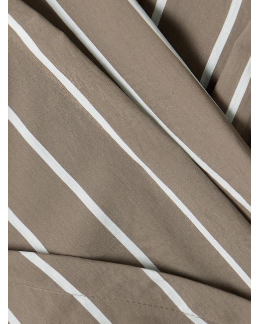 Brunello Cucinelli Natural Striped Cotton-Blend Poplin Wrap Midi Dress