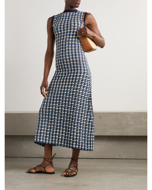 Escvdo Blue Pacifico Maxikleid Aus Gehäkelter Baumwolle