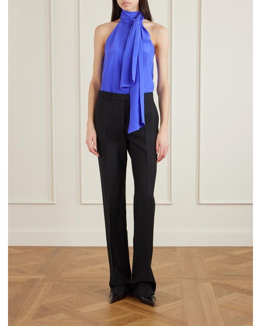 Tom Ford Blue Pleated Silk-Crepe De Chine Blouse