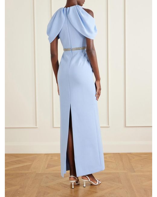 Rebecca Vallance Blue Aylin One-Shoulder Embellished Cady Maxi Dress