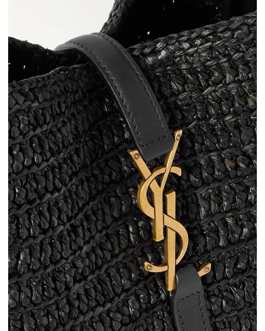 Saint Laurent Black Le 5 À 7 Supple Kleine Schultertasche Aus Raffiabast Mit Lederbesätzen