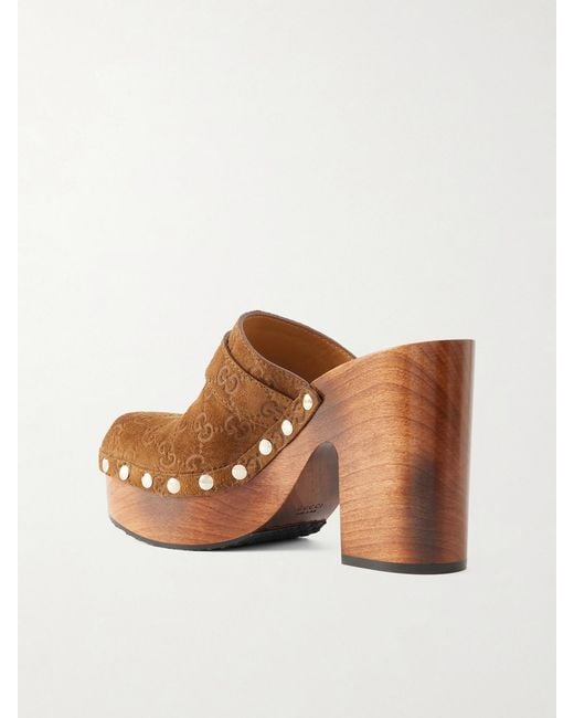 Gucci Brown Logo-Debossed Suede Clogs