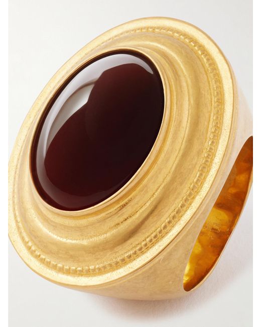 Saint Laurent Red Goldfarbener Ring Mit Achat