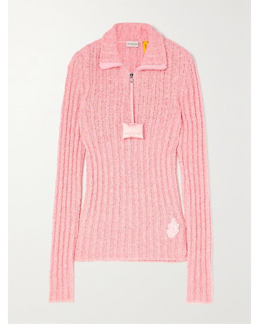 Moncler Genius Pink Jw Anderson Appliquéd Ribbed Cotton-Blend Bouclé Sweater