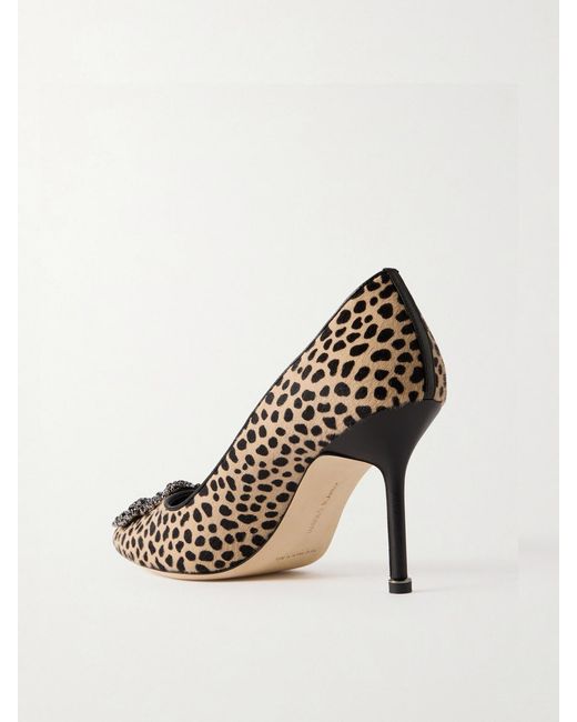 Manolo Blahnik Metallic Hangisi 90 Embellished Leopard-Print Calf Hair Pumps